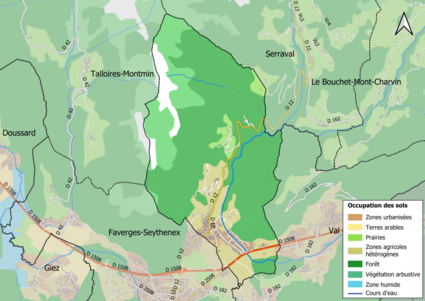 Mapa de color que muestra el uso de la tierra.
