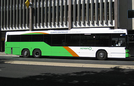 A local transit bus operated by ACTION in Canberra, Australia
