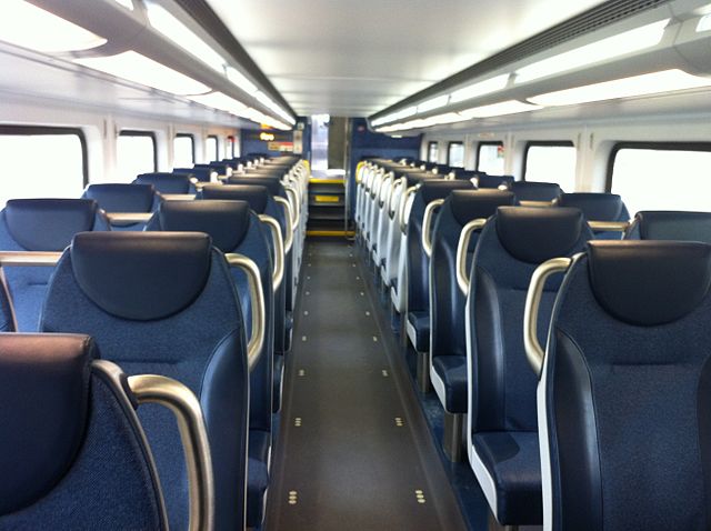 The interior of an Exo commuter train