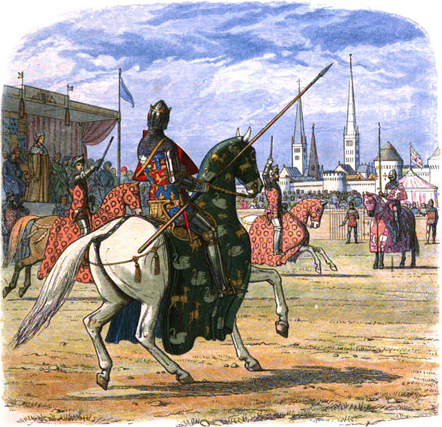 Richard II stops the trial by battle between Henry, Duke of Hereford and the Duke of Norfolk (The Chronicle of England (1864))