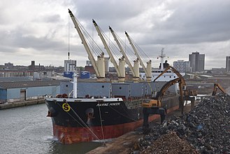 Loading steel scrap at Alexandra Dock, April 2017. Alexandra dock scrap metal.jpg