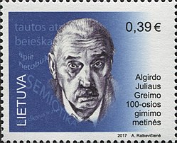 Algirdas Julien Greimas Liettualaisessa postimerkissä.