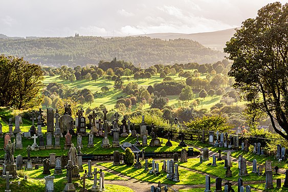 Old graveyard in the backlight at Stirling Castle, Scotland