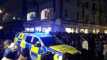 Blue lights in use on a Garda Roads Policing vehicle An garda siochana ford ranger crowd control.jpg