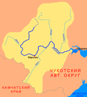 The catchment area of ​​the Anadyr with the most important tributaries