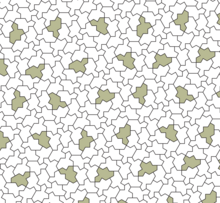 Aperiodic tiling with "Tile(1,1)". The tiles are colored according to their rotational orientation modulo 60 degrees. (Smith, Myers, Kaplan, and Goodman-Strauss) Aperiodic monotile tiling.png