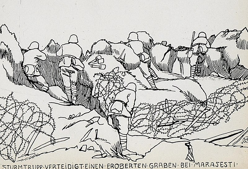 File:Armata 9 germana - Album foto - Gravura - pozitie a trupelor romane ocupata in luptele de la Marasesti.jpg