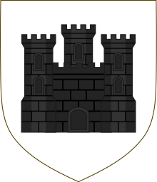 Schild met het silhouet van een kasteel met drie torens
