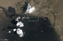 Cenizas volcánicas y flujos de lava del volcán Nabro, Eritrea.NASA Earth Observatory EO-1