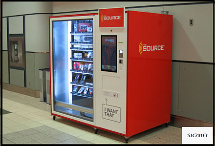 The Source automated retail kiosk dispensing electronics at an airport