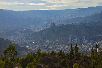 View of the Capital of La Paz, or Chuqiyapumarka, from the Zona Sur B6 LA PAZ.jpg
