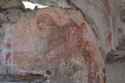 The heavily damaged fresco of the Virgin Mary, which is located within the walls of the Balatlar Church