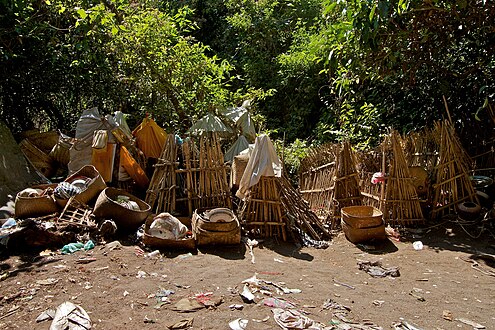 Bamboo cages covering the deceased in Trunyan, Bali.