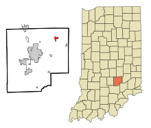 Bartholomew County Indiana Sisällytetyt ja rekisteröimättömät alueet Hope Highlighted.svg