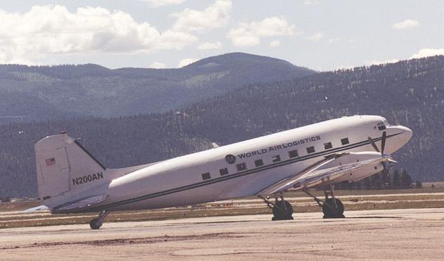 Basler BT-67 conversion No.1, N200AN of World Air Logistics, at Missoula, Montana in 2000