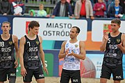 Deutsch: Beachhandball Europameisterschaften 2019 (Beach handball Euro); Tag 6: 7. Juli 2019 – Spiel um Platz Drei, Männer, Ungarn-Russland 2:0 (26:20, 23:22) English: Beach handball Euro; Day 6: 7 July 2019 – Men's Bronze Medal Match – Hungary-Russia 2:0 (26:20, 23:22)