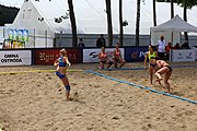 Deutsch: Beachhandball Europameisterschaften 2019 (Beach handball Euro); Tag 2: 3. Juli 2019 – Frauen, Vorrunde Gruppe D, Nordmazedonien-Ukraine 1:2 (15:26, 23:22, 6:8) English: Beach handball Euro; Day 2: 3 July 2019 – Women Preliminary Round Group D – North Macedonia-Ukraine 1:2 (15:26, 23:22, 6:8)