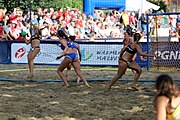 Deutsch: Beachhandball Europameisterschaften 2019 (Beach handball Euro); Tag 4: 5. Juli 2019 – Frauen, Viertelfinale, Spanien-Ungarn 1:2 (14:16, 26:16, 2:5) English: Beach handball Euro; Day 4: 5 July 2019 – Quarter Final Women – Spain-Hungary 1:2 (14:16, 26:16, 2:5)