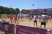 Deutsch: Beachhandball bei den Olympischen Jugendspielen 2018 in Buenos Aires; Tag 7, 13. Oktober 2018; Mädchen, Halbfinale – Niederlande-Kroatien 0:2 English: Beach handball at the 2018 Summer Youth Olympics in Buenos Aires at 13 October 2018 – Girls Semifinal – Netherlands-Croatia 0:2 Español: Handball de playa en los Juegos Olimpicos de la Juventud Buenos Aires 2018 en 13 de octubre de 2018 – Semifinales Femeninas - Países Bajos-Croacia 0:2