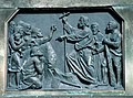 Statue in Fulda: relief on the base - Bonifatius fells Thor's Oak