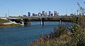 Crowchild Trail crossing the river in Calgary, downtown in background
