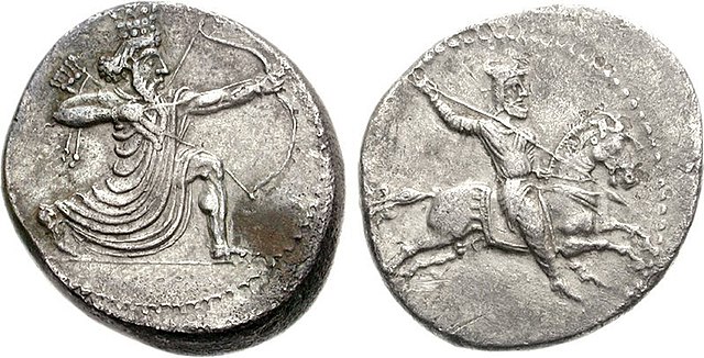 Achaemenid coinage of Caria during the reign of Idrieus. Circa 350-341 BC.