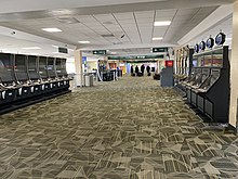 Reno-Tahoe International Airport, largely empty during the early days of the pandemic (March 20, 2020) COVID-19 Reno Airport 1876.jpg