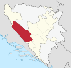 Location of Canton 10 within Bosnia and Herzegovina