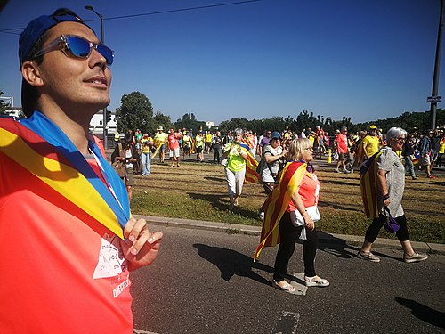 Catalanes demonstrating at the European Parliament in Strasbourg, July 2019, against the veto of the elected Catalan MEPs