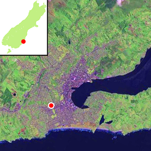 Location of Caversham (shown by red dot) within Dunedin