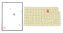 Clay County Kansasin sisällytetyt ja rekisteröimättömät alueet Longford Highlighted.svg