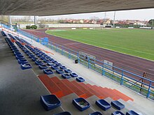 Tribuna, campo e pista dello Stadio comunale di Scorzè