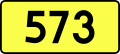 English: Sign of DW 573 with oficial font Drogowskaz and adequate dimensions.