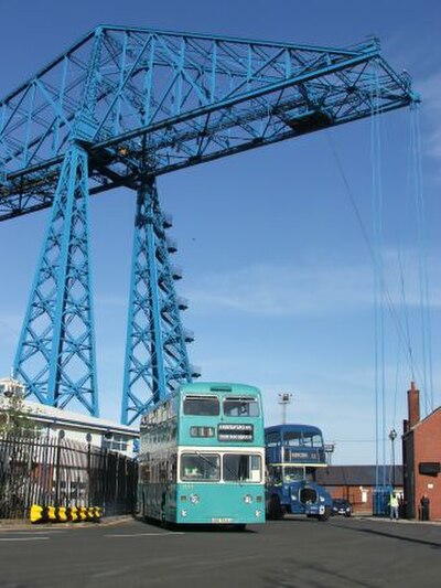 Preserved Teesside Municipal Transport L544, a 1972 Northern Counties bodied Daimler Fleetline CRL6, with Dennis Loline 99 in dark blue Middlesbrough 