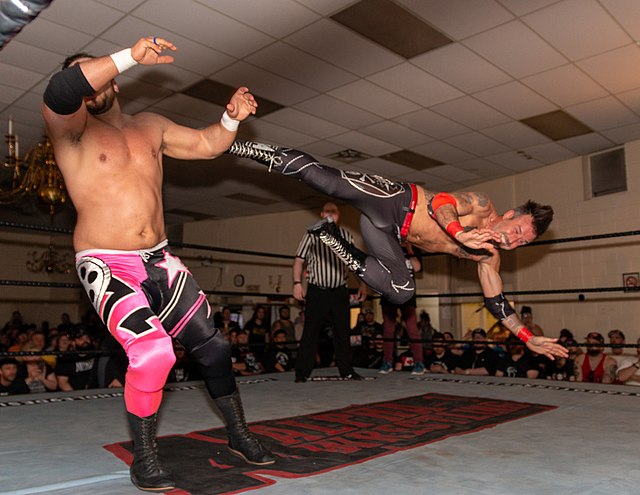 Arquette dropkicking Ethan Page in 2019