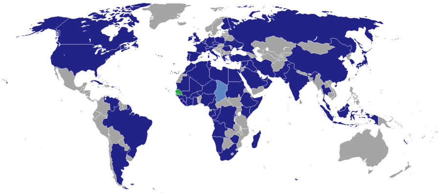 Map of diplomatic missions in Senegal