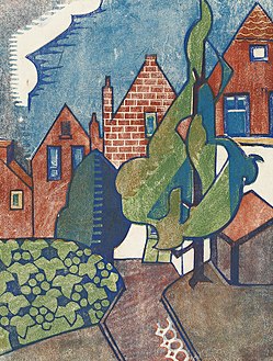 Dorrit Black, Dutch Houses, c. 1929, linogravure en couleur.