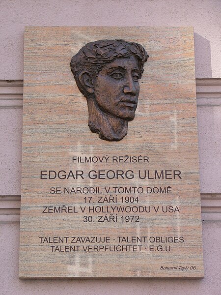 Memorial plaque devoted to Ulmer in Olomouc