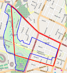 Map showing the official Edgewood neighborhood planning area in red and the Edgewood Historic District in blue. Edgewood New Haven.png