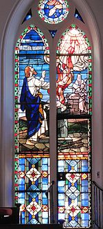 Elijah's offering is consumed by fire from heaven in a stained glass window at St. Matthew's German Evangelical Lutheran Church in Charleston, South Carolina. Elijahwindow.jpg