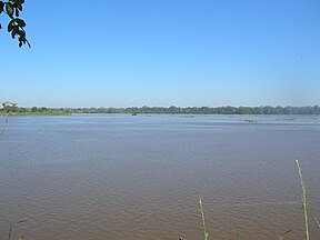Monding van die Río Beni (agtergrond) in die Río Mamoré (voorgrond).