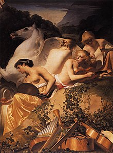 Quattro Muse e Pegaso sul Parnaso di Caesar van Everdingen (1616/1617–1678), L'Aia, olio su tela, circa 1650.