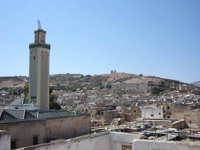 View of Fes el-Bali and the minaret of the Zawiya of Moulay Idris II, which commemorates Idris II, one of the founders of Fez