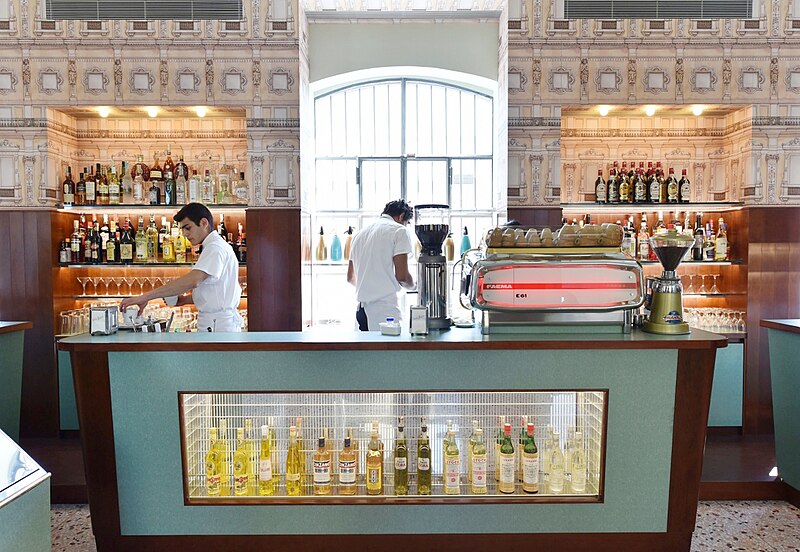 File:Fondazione PRADA, Via Ripamonti - Largo Isarco area, Bar Luce, 50s lifestyle Milano design by Wes Anderson.jpg