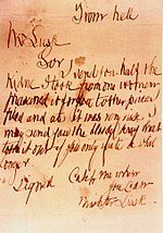 Scrawled and misspelled note reading: From hell—Mr Lusk—Sir I send you half the kidne I took from one woman prasarved it for you tother piece I fried and ate it was very nise I may send you the bloody knif that took it out if you only wate a whil longer—Signed Catch me when you can Mishter Lusk