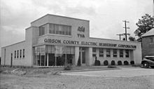 The Gibson County Electric Membership Corporation which is still located Trenton, in 1940 Gibson County Electric Membership Corporation - NARA - 280204 cropped.jpg