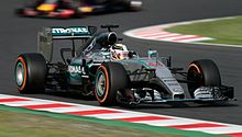 Lewis Hamilton qualified second but went on to win the race. Hamilton Japan 2015.jpg