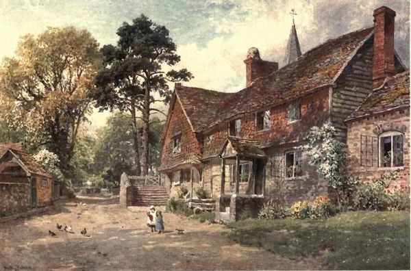 1906 painting by Harry Sutton Palmer of the end of Church Lane