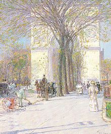Childe Hassam: Washington Arch, Spring (Washington Arch in New York im Frühling, um 1893)
