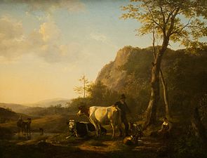 Berger et bergère avec des vaches dans un paysage de montagne (1826).